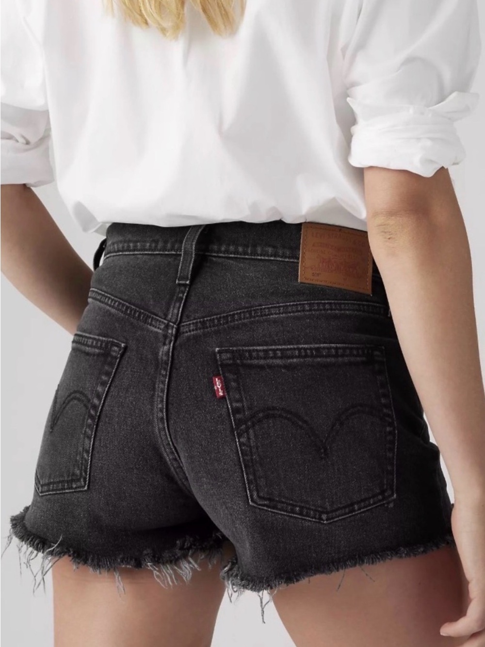 Levi's Black Frayed High-Rise Denim Shorts